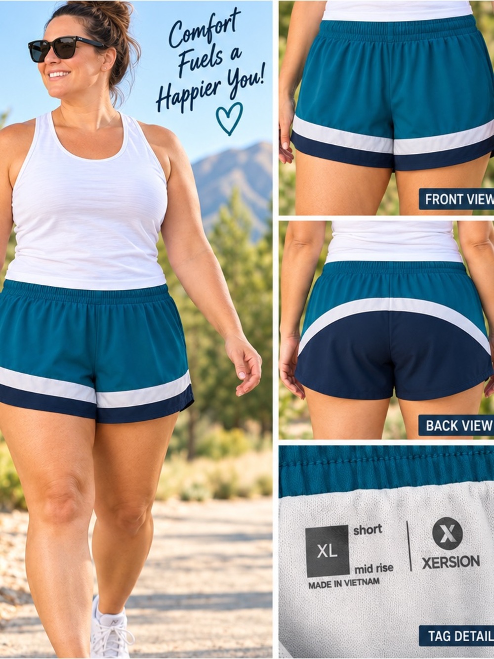 Xersion Teal Athletic Shorts with White and Navy Trim